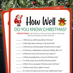 Printable How Well Do You Know Christmas   WHAT YOU GET 1 Printable Christmas Games in both 5 × 7" Size and 8.5 x 11" (2 per page) 1 Answer Key Template HOW IT WORKS: After purchase, you will receive a download link where you will access your PDF files in 8.5 × 11 and 5 x 7 inches (printed as 2 games on an 8.5 by 11 Inch paper or A4) inches size that you can print at home or at the printing shop. You will also receive an email from Etsy with your download(s) or feel free to log in to your account to access your downloads at any time.  It prints beautifully! --THIS IS A DIGITAL DOWNLOAD. NO PHYSICAL ITEM WILL BE SHIPPED TO YOU.  -- THESE ARE NOT EDITABLE FILES. YOU CANNOT CHANGE ANYTHING. PRINT AS IT IS --WE DON'T OFFER CUSTOMIZATIONS. Printable Christmas Party Games, Key Template, Party Games Christmas, Games Christmas, Printable Christmas Games, Christmas Games For Kids, Christmas Tunes, Days Before Christmas