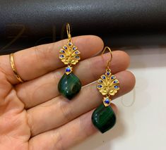 -Metal: 925 Sterling Silver + 18K gold vermeil  -Earring Dimension:32mm -Gemstone:Natural  Malachite  -Quantity:One Pair Earrings -Malachite Dangle Drop Earrings,Green Gemstone Earrings, Geometric Earrings for Women,Birthstone Earrings, Anniversary Gift for Her  We are able custom make, please kindly let me know if you would like to do custom make! These malachite enamelled earrings are striking with their unique design and superb craftsmanship. The body of the earrings is crafted from high-qual Elegant Dangle Earrings With Peacock Design, Elegant Peacock Design Dangle Earrings, Elegant Sterling Silver Earrings With Peacock Design, Elegant Earrings With Peacock Design For Gift, Elegant Peacock Earrings For Wedding, Elegant Peacock Colored Earrings For Wedding, Elegant Peacock Design Earrings As Gift, Hand Set Green Danglers As A Gift, Hand Set Green Danglers For Gift