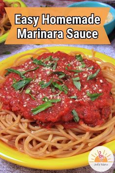 easy homemade marinara sauce on a yellow plate