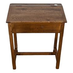 a small wooden table with one drawer on the top and two legs at the bottom