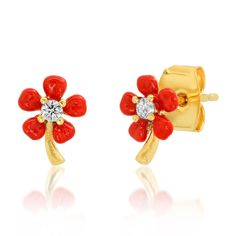 This sweet enamel flower stud is a great way to celebrate spring! Gold plated brass, CZ, enamel Available in: Red, White and Pink SKU: TE-2842 Steampunk Accessories, Spring Jewelry, Flower Stud, Enamel Flower, Flower Studs, Handmade Bracelets, Jewelry Pieces, Red White, Gold Plate