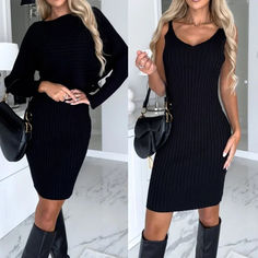 Unleash your inner fashionista with our fabulous Dress and Long Sleeve Crop Top Set! It's a show-stopper that effortlessly combines style and comfort. Perfect for any occasion! ✨👗 #FashionGoals #DressToImpress #WomensFashion #StylishSet 😍🛍️ Elegante Y Chic, Crop Pullover, Suspender Skirt, Long Sleeve Striped Top, Body Con Dress, Mid Length Skirts, Solid & Striped, Daily Dress, Aaliyah