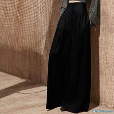 Orcajump - Stylish Wide-leg Trousers with High Waist and Flowing Silhouette, Perfect for Casual and Chic Looks Black Ankle-length Pants For Fall, Black Ankle-length Fall Pants, Black Ankle-length Pants For Work, Fitted Ankle-length Bottoms, Elegant Non-stretch Ankle-length Pants, Pant Length, Wide Leg Trousers, Dressmaking, Wide Leg Pants