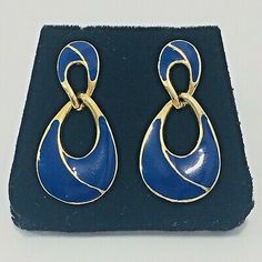 Vintage 80s Door Knocker Earrings Blue Enamel Gold Tone Post Pierced | eBay Retro Blue Drop Earrings Jewelry, Retro Blue Drop Earrings, Retro Blue Earrings For Pierced Ears, Retro Blue Party Earrings, Blue Retro Clip-on Jewelry, Door Knocker Earrings, 1980’s Fashion, 80s Earrings, Large Statement Earrings