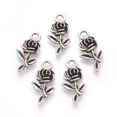 12 Rose Flower Charms 21 x 11 mm Antique Silver tone, zinc alloy, lead, nickel free  ONE FLAT FEE SHIPPING, NO MATTER THE SIZE OF PURCHASE Ships from the U.S www.etsy.com/shop/FindingsKeepers Jewelry Making Earrings, Brass Texture, Leaf Charms, Flower Charm, Jewellery Making, Silver Roses, Charm Earrings, Rose Flower, Charm Pendant