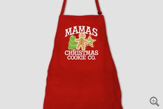 an apron with the words your name christmas cookie co on it and a cartoon character