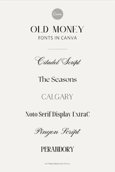 an old money font and numbers set in black on white with the words,'old money