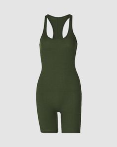 Details: Sleeveless jumpsuit with ribbed designBottom Length: ShortSleeve Length: SleevelessMaterials:95% Polyester + 5% Spandex Sleeveless High Stretch Jumpsuits And Rompers For Loungewear, Sleeveless Bodycon Bodysuit For Loungewear, Green Sleeveless Bodysuit For Loungewear, Sleeveless Athleisure Bodysuit For Loungewear, Casual Sleeveless Yoga Jumpsuits And Rompers, Sleeveless Ribbed Jumpsuits And Rompers For Spring, High Stretch Ribbed Athleisure Bodysuit, High Stretch Green Jumpsuit For Summer, Green High Stretch Jumpsuit For Summer