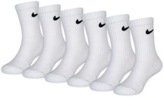 Watch them score the winning goal in the Nike® Youth Performance Basic Crew Socks. An arch band offers a supportive fit and feel, while zonal cushioning helps absorb impact with every move. Fit & Design Sock size XS fits youth shoe size 10c-3Y 6 pack Mesh panels at the top of foot for added breathability Cushioned toe and heel for added comfort Arch compression band offers all-day support Knit-in Nike® Swoosh Technology Dri-FIT® material wicks sweat to help keep their feet dry comfortable Nike Web, Nike Socks, Youth Shoes, Youth Sports, Nike Fashion, Nike Swoosh, Athletic Socks