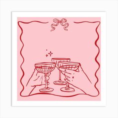 two glasses of champagne on a pink background