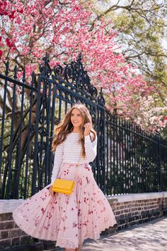 Gal Meets Glam April Flowers - Club Monaco sweater, Red Valentino skirt c/o, Chloe flats & Chanel bag April Flowers, Julia Berolzheimer, Feminine Romantic, Gal Meets Glam, Romantic Outfit, Spring Blooms, Feminine Outfit, Club Monaco, Romantic Style