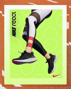 a woman in black and white running on a tennis court with the words nike free cout