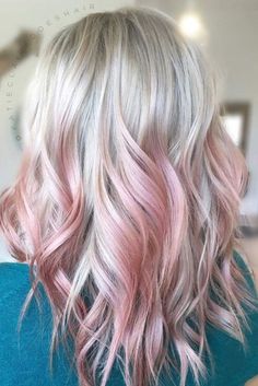 Icy Blonde Pink Hair, Silver Hair Pink Highlights, Pink Shadow Roots Blonde Hair, Short Blonde Hair With Color Peekaboos, Ash Blonde With Pink, Colourful Hair Ideas For Blondes, Silver Pink Hair, Pink Streaks In Blonde Hair, Blonde Hair With Color Peekaboos