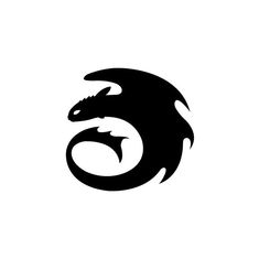 a black and white logo with an image of a dragon on it's head