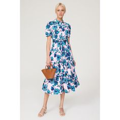 Pink floral poplin (98% Cotton, 2% Spandex). A-line. Short sleeves. V-neck. Front button closure. Imported. Spring Floral Print Fit And Flare Midi Dress, Floral Print Fit And Flare Midi Dress For Spring, Spring Fit And Flare Midi Dress With Floral Print, Summer Floral Midi Dress For Work, Cotton Midi Dress With Floral Print For Work, Summer Floral Dress For Work, Summer Floral Dress For Workwear, Floral Print Dress For Summer Workwear, Elegant Cotton Shirt Dress With Floral Print