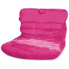 a pink bean bag chair sitting on top of a white floor