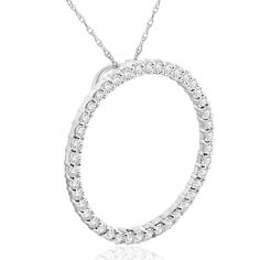 This circle eternity pendant features round brilliant cut lab grown diamonds.  All diamonds are prong set in 10k white gold.  An 18" chain is included. Pendant is 1 inch tall. White Gold Necklace, Trending Necklaces, Initial Pendant Necklace, Circle Diamond, White Gold Necklaces, Circle Of Life, Diamond Solitaire Engagement Ring, Round Pendant, Gold Pendant Necklace