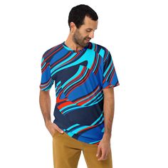 Blue Centripetal Rave Abstract T-Shirt – BigTexFunkadelic Casual T-shirt With Colorful Multicolor Print, Casual Multicolor Print T-shirt With Colorful Pattern, Blue Short Sleeve Tops With Abstract Print, Short Sleeve Blue Tops With Abstract Print, Blue Cotton Tops With Colorful Pattern, Blue Cotton Top With Colorful Pattern, Multicolor Crew Neck T-shirt With Abstract Print, Multicolor Abstract Print Crew Neck T-shirt, Blue Graphic Tee With Print