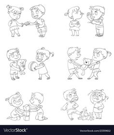 cartoon children playing and having fun with each other in black and white royaltyvectors