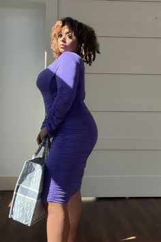 Available in Royal Purple Ruched Front and Back Stretchy Fabric 96% Polyester, 4% Spandex Made in USA Mock Neck Dress, Royal Purple, Stretchy Fabric, Mock Neck, Neck Dress, Made In Usa, Bodycon Dress, Spandex, Purple