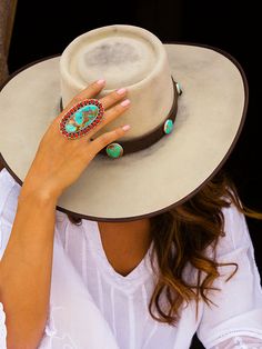 Hatbands are the final finish and the "personality" to a hat. I have searched the world over for perfect hatband leather and great colorful American turquoise. Most hatbands are made from retired reins or driving reins used to drive the plow teams in the late 1800's. Stones and leather will vary, but I will do my best to match your liking. Let us know your preferences of green or blue tones as well. Our stones are set in sterling silver and a combination of Kingman blue and green. We do our best Monroe Hat, Gambler Hat, Hat Bands, Ranch Wear, Straw Cowboy Hat, Gold Hats, Vintage Leather Belts, Letter Bracelet, American Turquoise