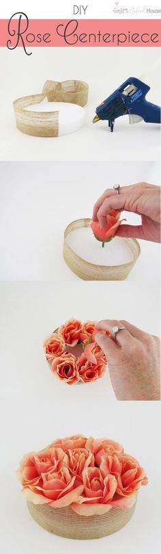 this is an image of how to make a rose centerpiece out of wood and fabric