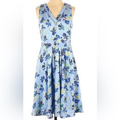 Nwt Banana Republic Blue Floral Iris V-Neck Embroidered Pleated A Line Dress Size 4 Blue V-neck Dress For Summer Daywear, Elegant Blue Floral Print V-neck Dress, Blue V-neck Beach Dress For Spring, Blue Midi-length V-neck Dress For Spring, Blue Floral Print Midi-length V-neck Dress, Blue Floral Print V-neck Midi Dress, Blue V-neck Summer Dress For Daywear, Blue Fitted V-neck Dress For Spring, Blue V-neck Dress For Daywear