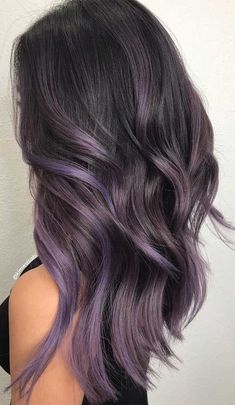 Hair Color Ideas For Brunettes Balayage, Lavender Hair Colors, Brunette Ombre, Dark Purple Hair, Black Hair Balayage, Brunette Balayage, Lilac Hair, Hair Streaks, Lavender Hair