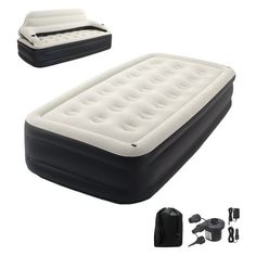 an inflatable bed with two air mattresses attached to the back and side