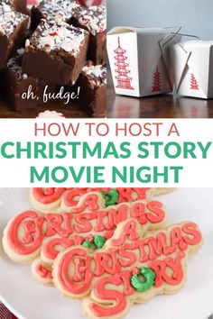 christmas story movie night with cookies and cupcakes on the side, and an image of