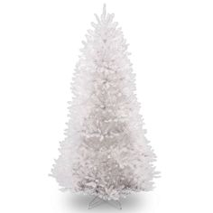 a white artificial christmas tree on a stand