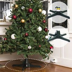 a small christmas tree in the corner of a room with ornaments on it and an airplane decoration