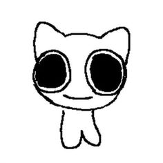 a black and white drawing of a cat with round glasses on it's face