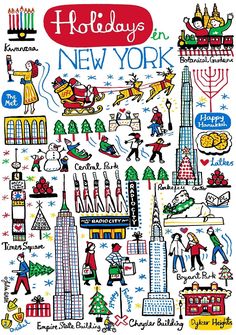 an illustrated holiday card with the words holidays in new york