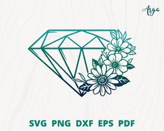 the svg diamond with flowers on it and text that says svg png dxf eps