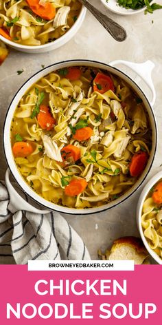 chicken noodle soup with carrots and parsley