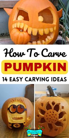 How to carve a pumpkin - 14 easy pumpkin carving ideas Funny Pumpkin Carvings, Unique Pumpkin Carving Ideas, Thanksgiving Decorations Outdoor, Carve A Pumpkin, Cute Pumpkin Carving, Pumpkin Carving Party, Creative Pumpkin Carving, Easy Pumpkin Carving, Amazing Pumpkin Carving