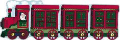 a paper cut out of a train with santa claus on the front and green wheels