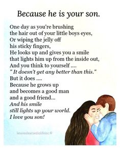 an image of a couple kissing each other with the words because he is your son