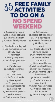 the 25 free family activities to do on a no spend weekend