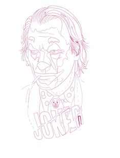 a drawing of a man's face with the word joker written on it in red ink