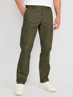 button front belt loops zip fly diagonal hip pockets back flap pockets flap-cargo pockets at thigh sits at waist straight thigh and leg model is approximately 6'1" and wears size 32w x 32lmachine wash according to the care instruction label Cargo Pants Brown, Cargo Pants For Men, Dress Better, Leg Model, Khaki Pants Men, Old Navy Men, Better Style, Perfect Pant