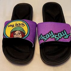 Official Licensed Sno Tha Product Slippers! Purchased Off Her Official Everydaydays Merch Website. Brand New Never Worn Super Cute! Purple Non-slip Slide Sandals, Casual Purple Flat Sandals, Purple Non-slip Slip-on Sandals, Non-slip Purple Slip-on Sandals, Bearpaw Slippers, Paw Slippers, Faux Fur Sandals, Foldable Ballet Flats, Jelly Flip Flops