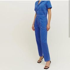 Bright Blue Jumpsuit From Reformation Jeans - Size 12 - Comfortable Fit! I Got This Same Jumpsuit In White So I Am Selling This Beautiful Number. Blue Short Sleeve Denim Jumpsuit For Work, Blue Denim Workwear Jumpsuit With Short Sleeves, Blue Fitted Jumpsuits And Rompers For Work, Blue Overall Jumpsuit For Work, Blue Short Sleeve Jumpsuits For Work, Blue Workwear Overalls, Blue Overalls For Spring Workwear, Blue Denim Overall Jumpsuit For Work, Blue Denim Jumpsuit For Work