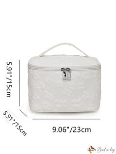 BirdinBag - Chic Floral Zip-Around Makeup Bag with Top Handle Word Wrap, White Patterns, Luggage Bags, All Over Print, Travel Bags, Top Handle, Makeup Bag, Color White, Bag Lady