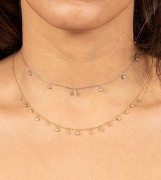 Make a timeless statement with our Diamond Round Dangle Necklace. Crafted with a 14K white gold chain, this dazzling necklace features an adjustable 18” choker which hosts a round diamond charm dangle. Show off your sophisticated style with this elegant accessory! Choker Diamond, Diamond Choker Necklace, Dangle Necklace, Gold Rope Chains, Diamond Choker, Dangle Necklaces, Circle Diamond, Diamond Charm, Chain Anklet