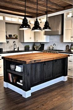 Rustic kitchen island with reclaimed wood and butcher block top Refurbished Kitchen Island, Kitchen Ideas With Butcher Block, Kitchen Island Butcher Block Top, Kitchen With Butcher Block Island, Kitchen Island Butcher Block, Butcher Block Islands, Island Butcher Block, Kitchen Island With Butcher Block Top, Shop Remodel