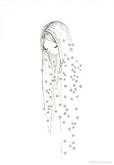 a drawing of a girl with stars coming out of her hair