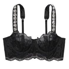 Women’s Size 32d Bra Victoria’s Secret Dream Angels Line Lace Unpadded Underwire The Straps Have Beaded And Sequin Floral Print Detailing Black Lace With Metallic Silver Threading Detailing New Without Tags B1 Long Line Bra, Dressy Hats, Angel Fashion, Vs Fashion Shows, Grunge Dress, 32d Bra, Unlined Bra, Sequin Beading, Fashion Show Collection