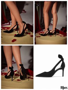 Bjux - Glamorous Black Heels Adorned with Sparkling Esmal Embellishments Glamorous Black Heels With Bow, Black Bow Heels For Wedding, Black Ankle Strap Heels For Evening, Black Heels For Evening, Black Heels With Heel Strap For Evening, Black Evening Heels With Heel Strap, Black Leather Boots, Black Heels, Leather Boots